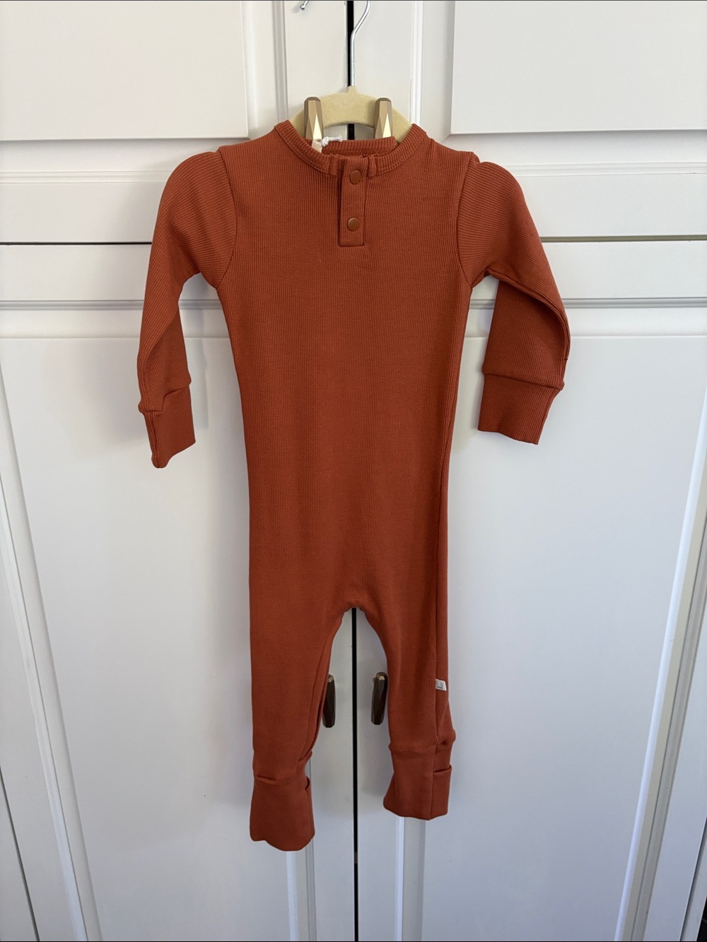 Cozy Ribbed Kids One-Piece in Rust Orange
